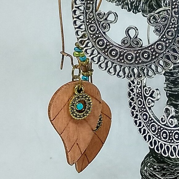 SALE! 3 STYLES! BOHO EARRINGS Silvery, Wood, Blues BLUE BUNNY'S BOHO BAUBLES - Picture 4 of 10